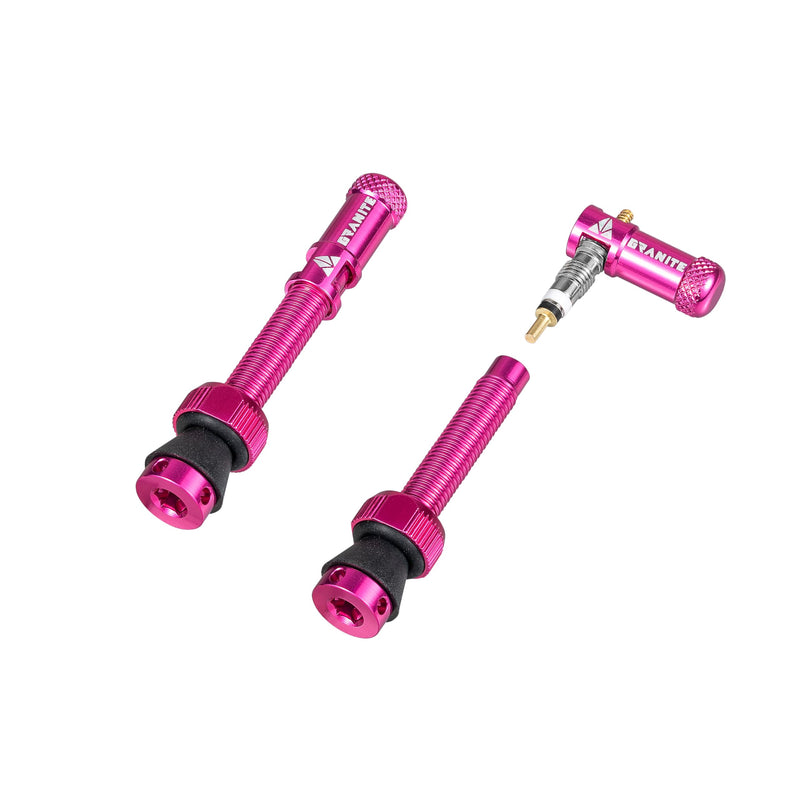 Granite Juicy Nipple Ventilkappen- und 44-mm-Farbabgestimmtes Presta-Ventilstangenset, Staubkappen für Fahrradreifen mit Ventileinsatzentfernungsfunktion (Rosa