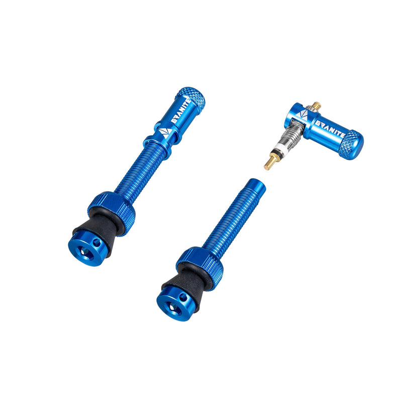 Granite Juicy Nipple Ventilkappen- und 44-mm-Farbabgestimmtes Presta-Ventilstangenset, Staubkappen für Fahrradreifen mit Ventileinsatzentfernungsfunktion (Blau