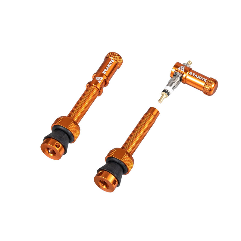 Granite Juicy Nipple Ventilkappen- und 44-mm-Farbabgestimmtes Presta-Ventilstangenset, Staubkappen für Fahrradreifen mit Ventileinsatzentfernungsfunktion (Orange