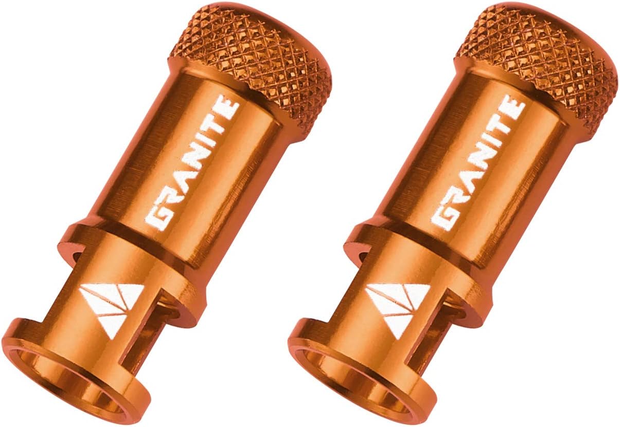 Granite Juicy Nipple Ventilkappen- und 44-mm-Farbabgestimmtes Presta-Ventilstangenset, Staubkappen für Fahrradreifen mit Ventileinsatzentfernungsfunktion (Orange