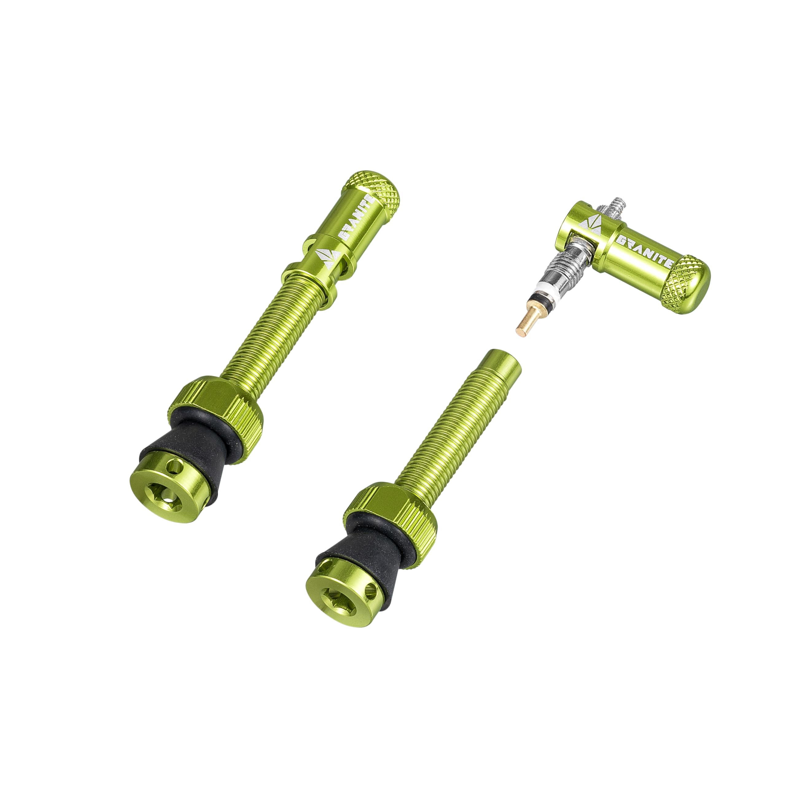 Granite Juicy Nipple Ventilkappen- und 44-mm-Farbabgestimmtes Presta-Ventilstangenset, Staubkappen für Fahrradreifen mit Ventileinsatzentfernungsfunktion (Grün