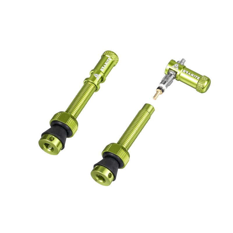 Granite Juicy Nipple Ventilkappen- und 44-mm-Farbabgestimmtes Presta-Ventilstangenset, Staubkappen für Fahrradreifen mit Ventileinsatzentfernungsfunktion (Grün