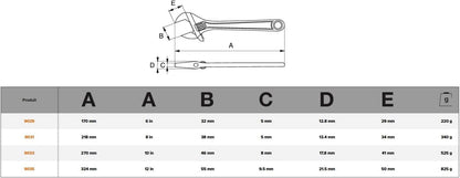 Bahco 9029 170mm 32mm Adjustable Wrench Extra Wide Jaw