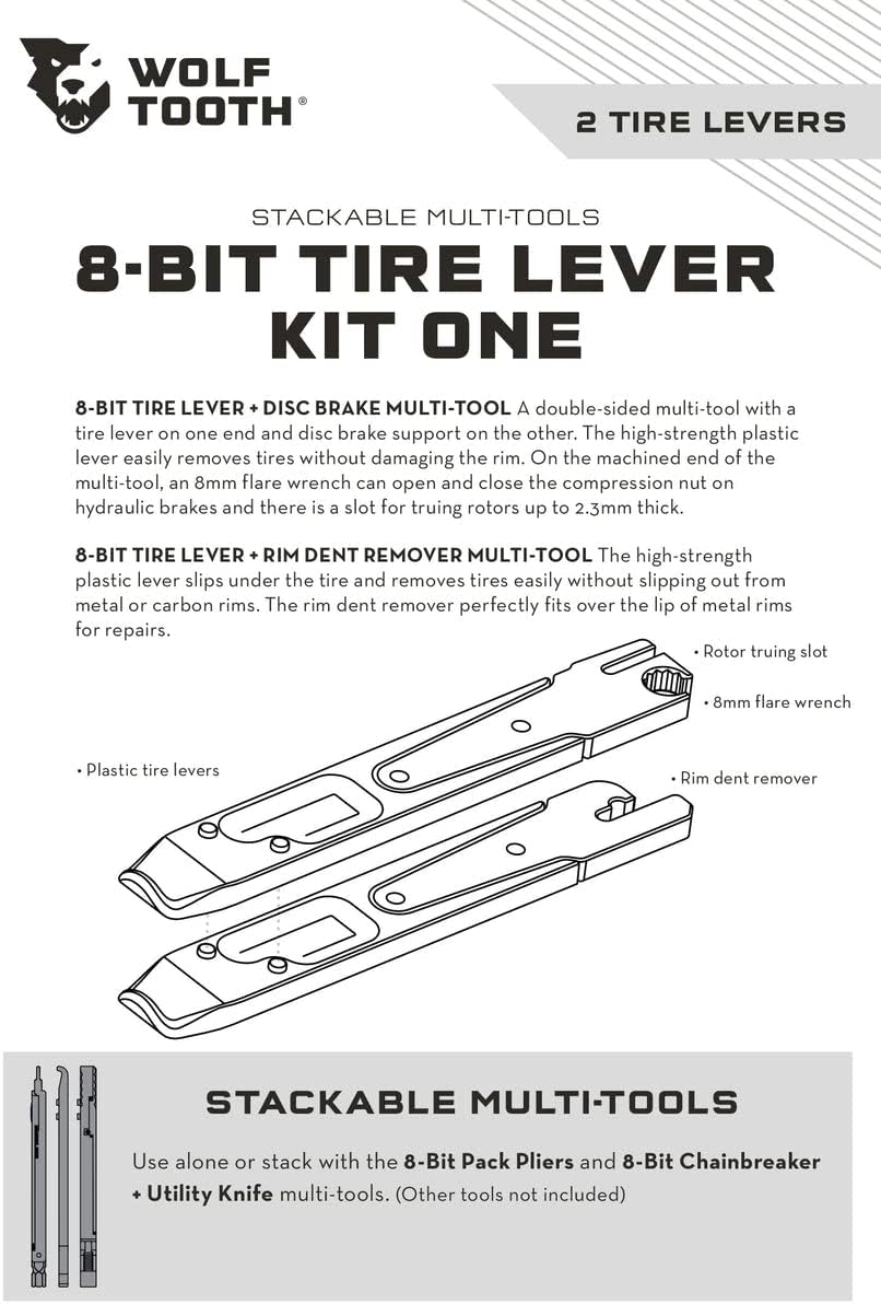 Wolf Tooth | 8-Bit Tire Lever Kit One | Rim Dent + Disc Brake Tire Levers | Lightweight Precision Engineered Aluminium Bike Repair Accessories