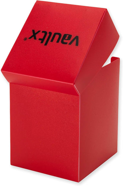 Vault X Large Deck Box with Self-Securing Lid and 150 Easy Shuffle Sleeves - Spacious Portable Holder Fits Over 100 Sleeved Cards - PVC Free Box and Sleeves (Red