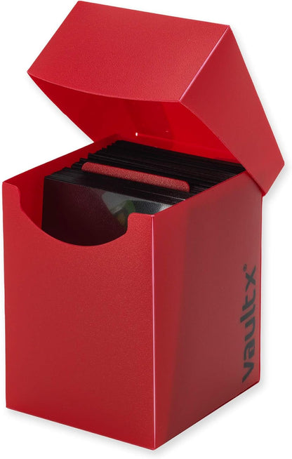 Vault X Large Deck Box with Self-Securing Lid and 150 Easy Shuffle Sleeves - Spacious Portable Holder Fits Over 100 Sleeved Cards - PVC Free Box and Sleeves (Red