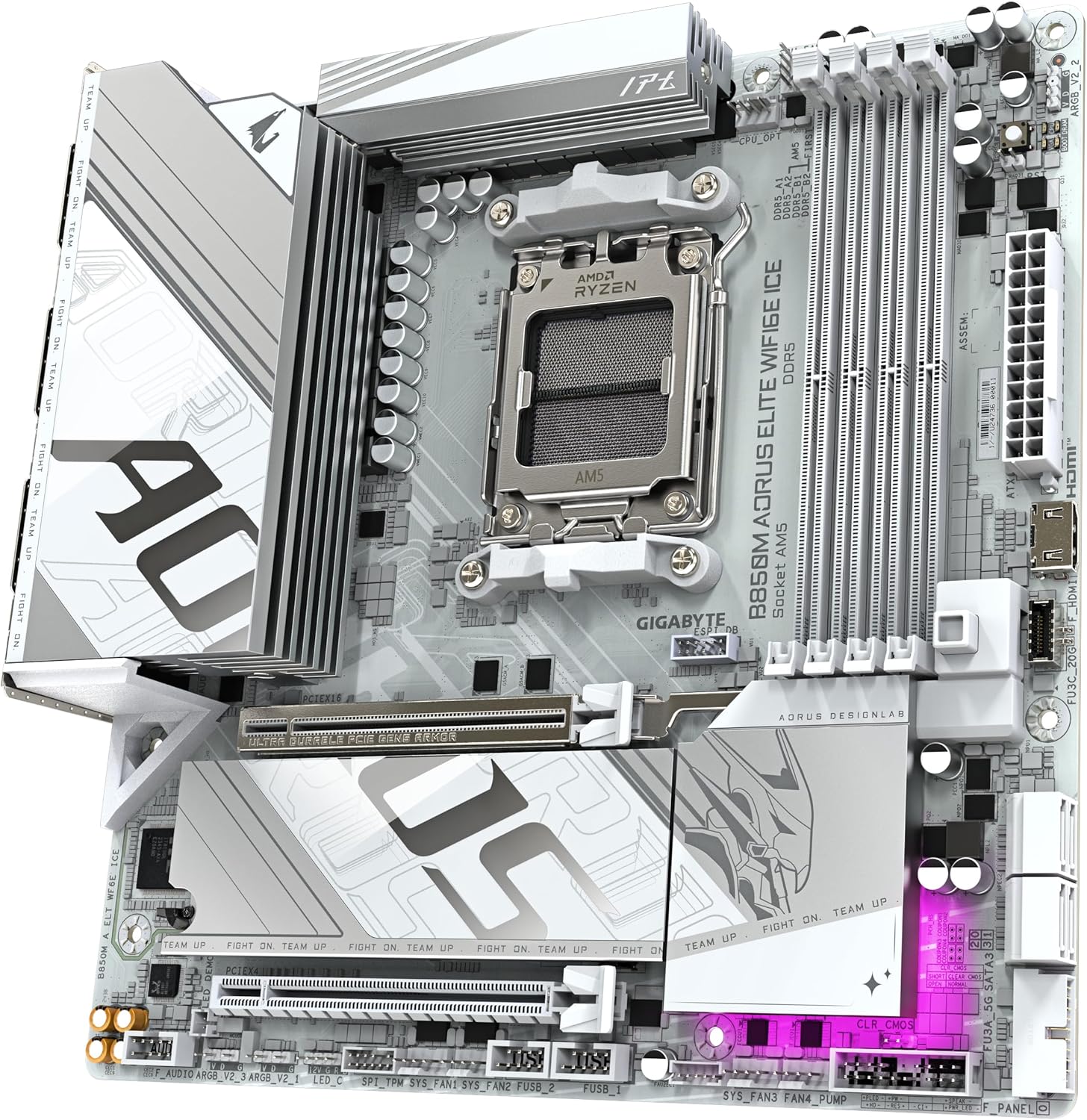 GIGABYTE B850M AORUS ELITE WIFI6E ICE Motherboard- AMD Ryzen 9000 Series CPUs, 12+2+1 Phases Digital VRM, up to 8200MHz DDR5 (OC), 1xPCIe 5.0 + 1xPCIe 4.0 M.2, 2.5LAN, WIFI 7, USB 3.2 Gen 2