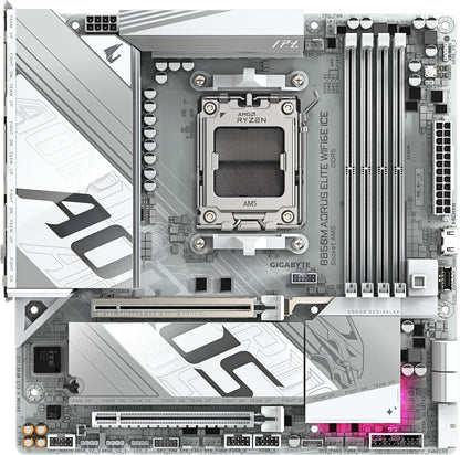 GIGABYTE B850M AORUS ELITE WIFI6E ICE Motherboard- AMD Ryzen 9000 Series CPUs, 12+2+1 Phases Digital VRM, up to 8200MHz DDR5 (OC), 1xPCIe 5.0 + 1xPCIe 4.0 M.2, 2.5LAN, WIFI 7, USB 3.2 Gen 2