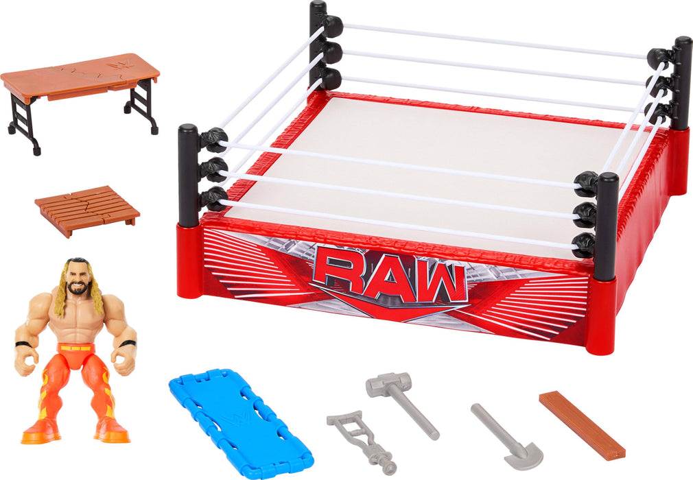 Mattel WWE Knuckle Crunchers - Rebound Ring, set con action figure di Seth Rolling snodata e con suoni, ring Flex Mat e 7 accessori inclusi, giocattolo per bambini, 6+ anni, JFK77