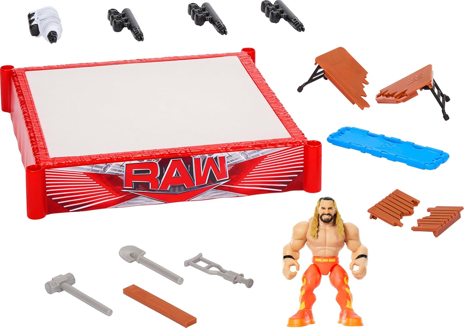 Mattel WWE Knuckle Crunchers - Rebound Ring, set con action figure di Seth Rolling snodata e con suoni, ring Flex Mat e 7 accessori inclusi, giocattolo per bambini, 6+ anni, JFK77