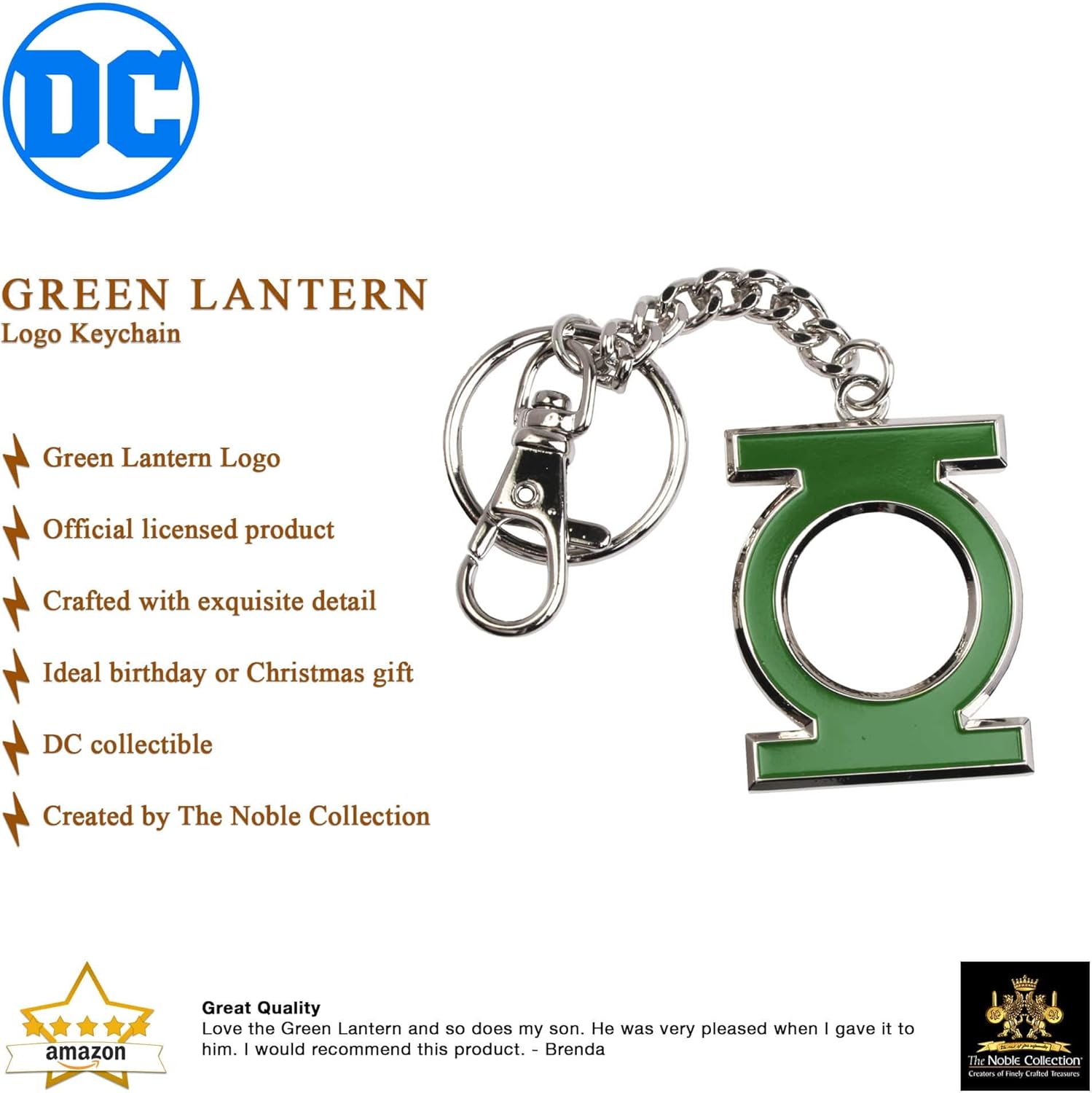 The Noble Collection DC groene lantaarn logo sleutelhanger - 3 inch (8,5 cm) groene lantaarn sigil - groene lantaarn filmset filmrekwisieten - geschenken voor familie, vrienden en groene lantaarnfans