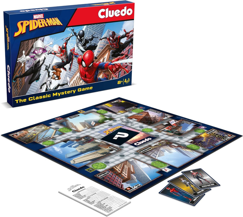Winning Moves Spider-Man Cluedo Choose your favourite Spiderman, wander around the different parts of the city and lead the investigation fun family board game for ages 8 and up