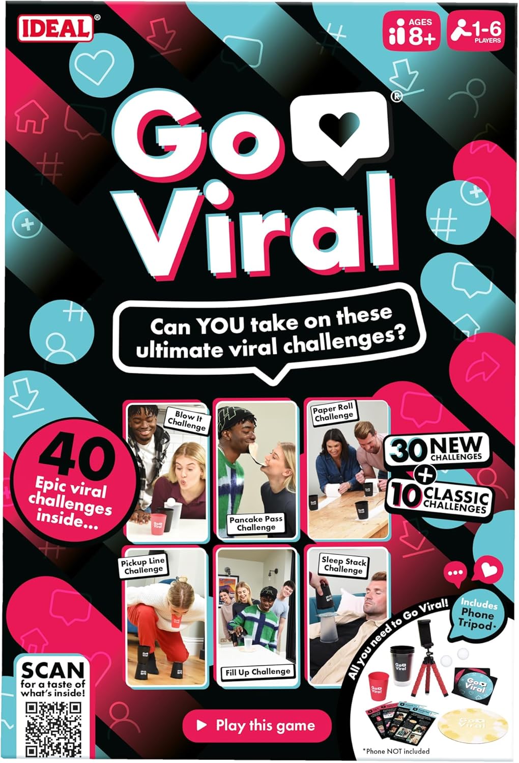 IDEAL Go Viral: The Social Media Party Game with 40 epic challenges, perfect for families and kids age 8+ and groups of friends, great gift idea