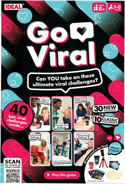 IDEAL Go Viral: The Social Media Party Game with 40 epic challenges, perfect for families and kids age 8+ and groups of friends, great gift idea