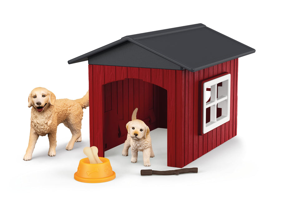 Schleich Farm World - 6pc Toy Dog Kennel Play Set with Golden Retrievers for Kids. Farm Animal Toys for Boys and Girls. Fun Dog House and Puppy Figure for Screen-Free Play for Children Ages 3+ 42722