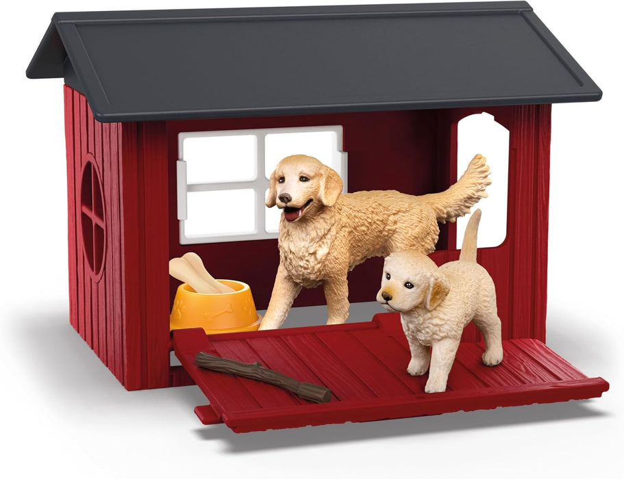 Schleich Farm World - 6pc Toy Dog Kennel Play Set with Golden Retrievers for Kids. Farm Animal Toys for Boys and Girls. Fun Dog House and Puppy Figure for Screen-Free Play for Children Ages 3+ 42722