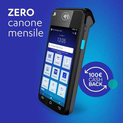 Nexi SmartPOS Mini a Canone Zero, Pos Portatile Contactless, Lettore Elettronico Portatile per Pagamenti con Bancomat, Carta di Credito, Prepagata, Apple Pay e Google Pay