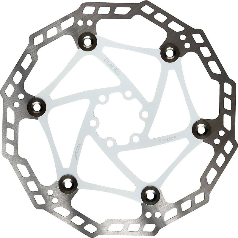 Clarks 160mm White Floating Rotor - Universal Stainless Steel Rotor with Alloy Carrier for Brake Systems on Mountain Bikes (MTB), Hybrid and Road Bikes
