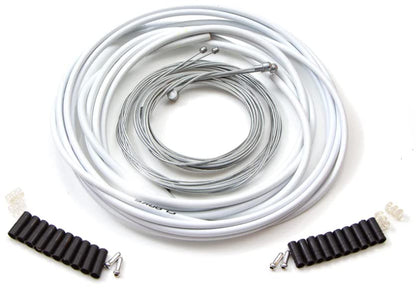 Clarks Stainless Steel Universal Brake & Gear Cable Kit - 2000mm Front & Rear Wire with White Standard Casing & Fittings for MTB, Hybrid & Road Bikes