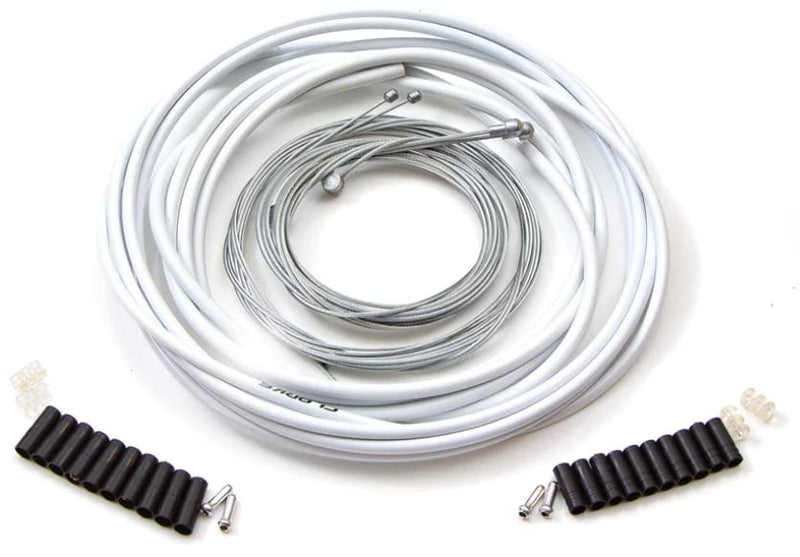 Clarks Stainless Steel Universal Brake & Gear Cable Kit - 2000mm Front & Rear Wire with White Standard Casing & Fittings for MTB, Hybrid & Road Bikes