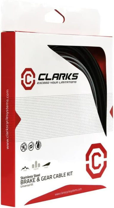 Clarks Stainless Steel Universal Brake & Gear Cable Kit - 2000mm Front & Rear Wire with White Standard Casing & Fittings for MTB, Hybrid & Road Bikes
