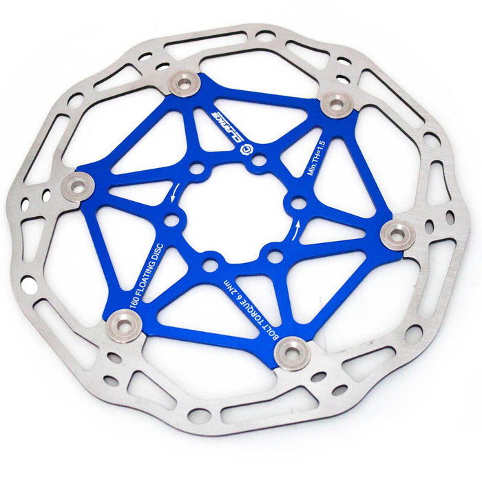 Clarks Cycle Systems CFR-02 Lightweight Floating 6-Bolt Disc Brake Rotor, Blue, 160mm