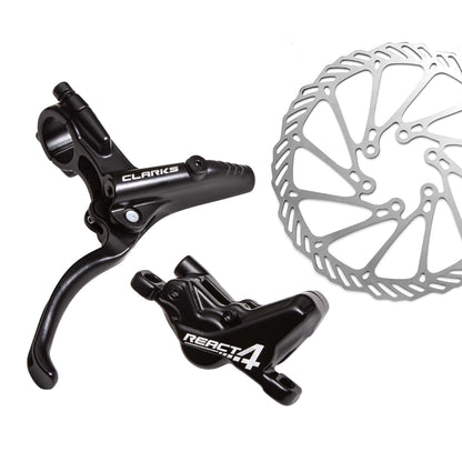 CLARKS React 4 Hydraulic Disc Brake Set - 4 Piston Hydraulic Brake System - 160mm Rotor Complete Brake Set Compatible with mountain bikes (MTB), Downhill and E-bikes