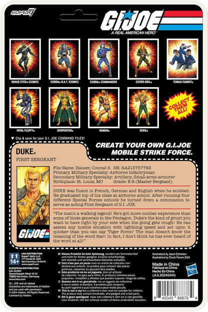 Super7 Reaction+ G.I. Joe Duke (dibujos animados) - Figura de acción de G.I. Joe de 3.75 pulgadas con accesorios, coleccionables clásicos de dibujos animados y juguetes retro