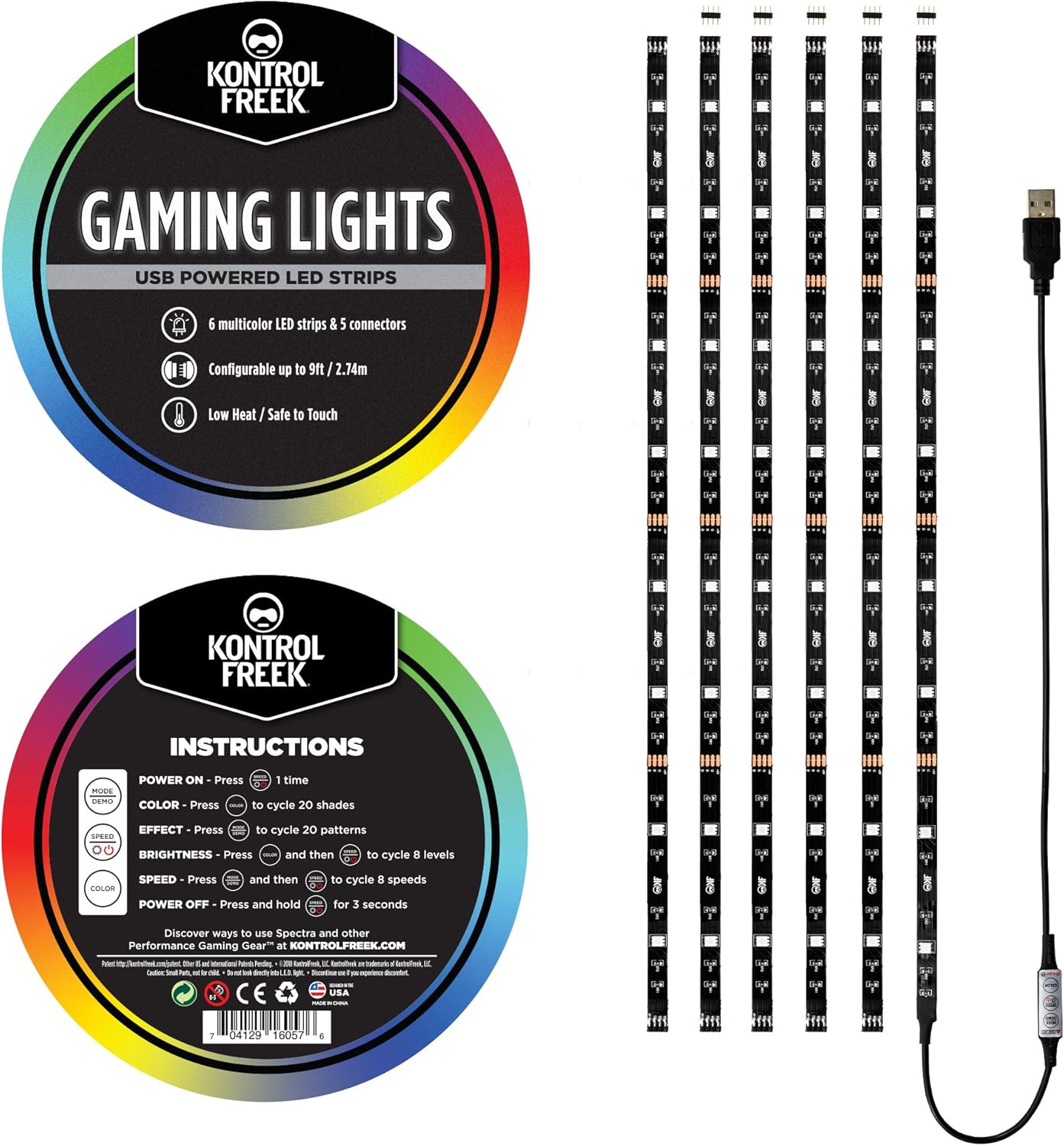KontrolFreek Gaming Lights: striscia LED Lights, USB alimentato con Controller, adesivo 3M per TV, Console, PC, Muri (9 ft)