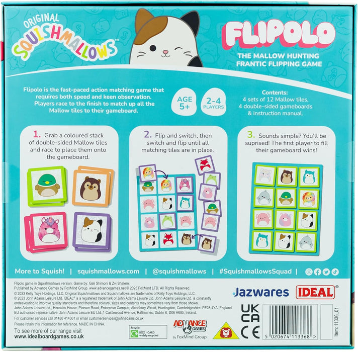 IDEAL | Squishmallows Flipolo game: The Frantic Flip Matching game | Family Games | For 2-4 Players | Ages 5+