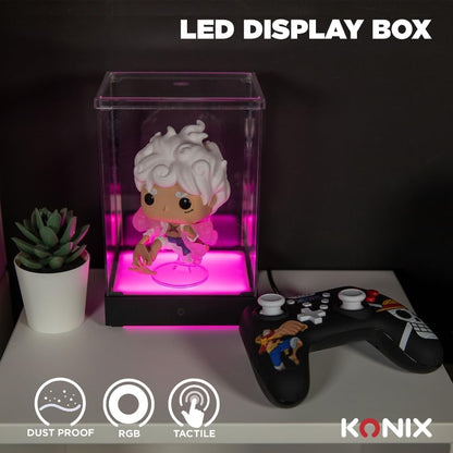 Konix LED Display Box for Figure - Compatible with Funko Pop, Banpresto Qposket, Lower Figures 9 x 9 x 14 cm - RGB Lighting - USB Cable