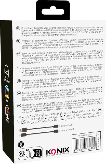 Konix LED Display Box for Figure - Compatible with Funko Pop, Banpresto Qposket, Lower Figures 9 x 9 x 14 cm - RGB Lighting - USB Cable