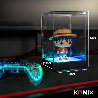 Konix LED Display Box for Figure - Compatible with Funko Pop, Banpresto Qposket, Lower Figures 9 x 9 x 14 cm - RGB Lighting - USB Cable