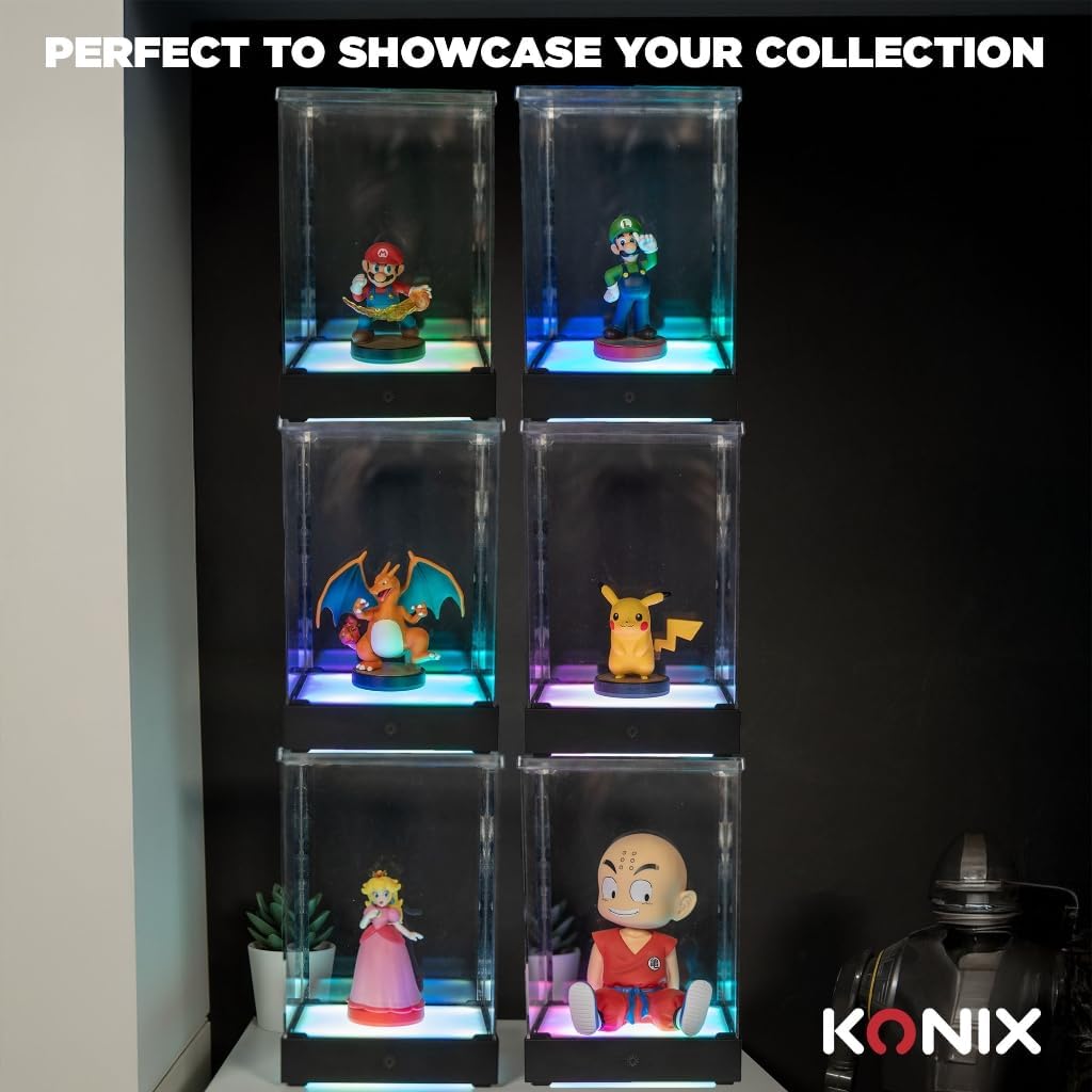 Konix LED Display Box for Figure - Compatible with Funko Pop, Banpresto Qposket, Lower Figures 9 x 9 x 14 cm - RGB Lighting - USB Cable