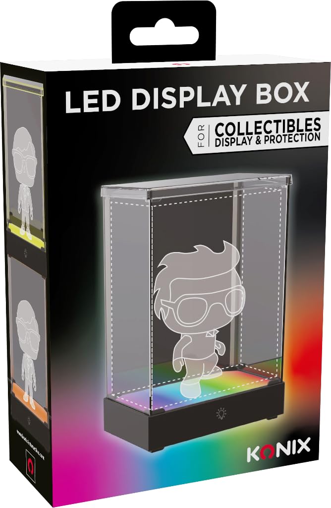 Konix LED Display Box for Figure - Compatible with Funko Pop, Banpresto Qposket, Lower Figures 9 x 9 x 14 cm - RGB Lighting - USB Cable
