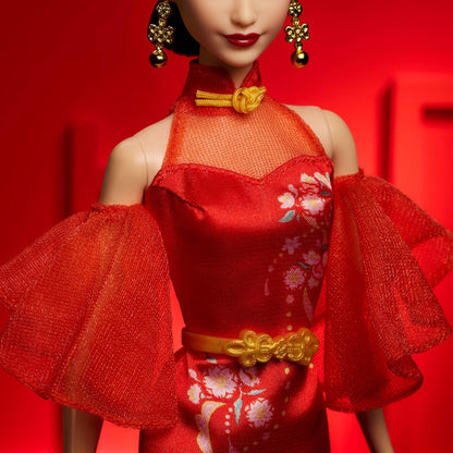 Barbie Lunar New Year Doll Wearing Qipao Dress with Plum Blossom Prints & Golden Accessories, Barbie Signature Collection, JBJ11