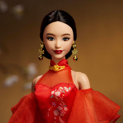 Barbie Lunar New Year Doll Wearing Qipao Dress with Plum Blossom Prints & Golden Accessories, Barbie Signature Collection, JBJ11