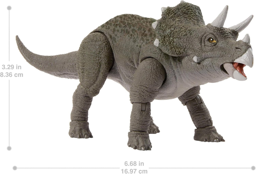 Jurassic World Hammond Collection Dinosaur Action Figure Toy, Juvenile Triceratops Premium Movie Design with Glass Eyes & 14 Points Articulation, JDJ07