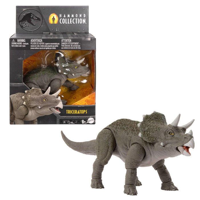 Jurassic World Hammond Collection Dinosaur Action Figure Toy, Juvenile Triceratops Premium Movie Design with Glass Eyes & 14 Points Articulation, JDJ07