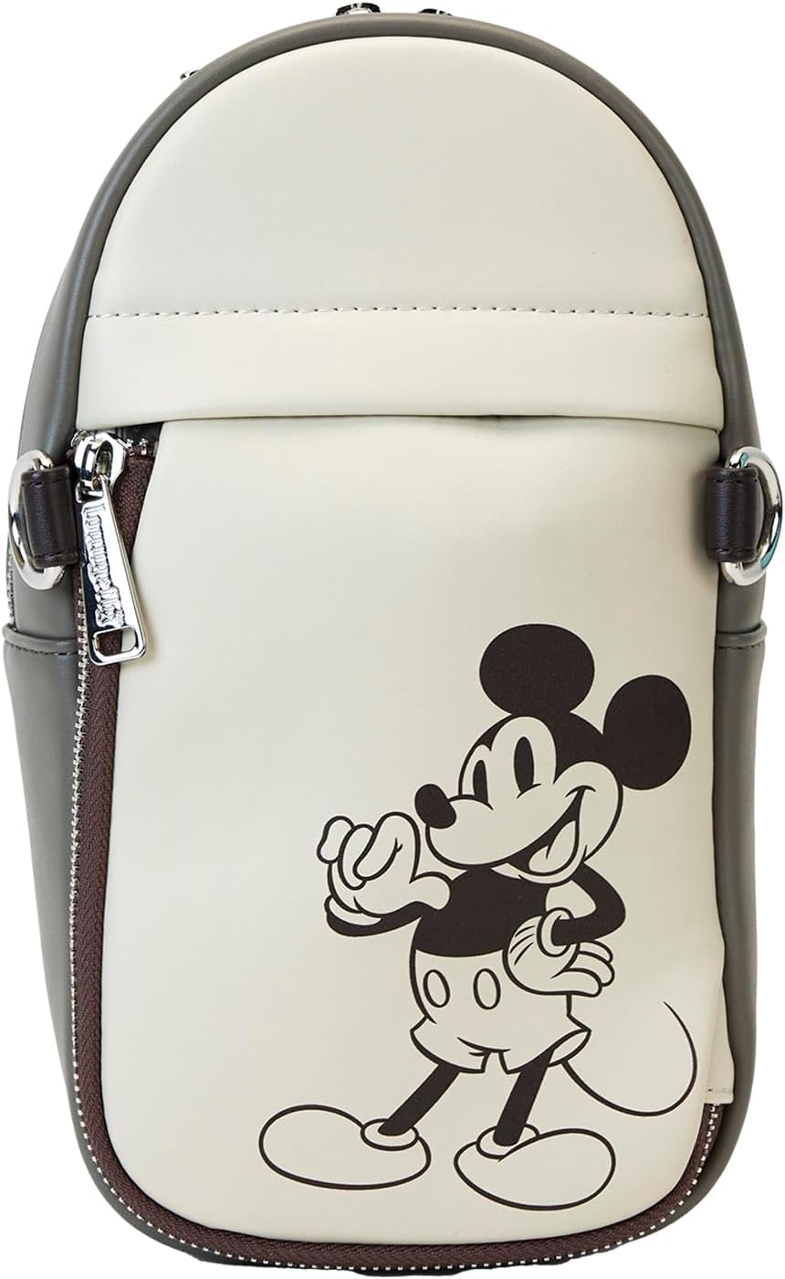 Loungefly Disney Mickey and Friends Faux Leather and Canvas Water Bottle Crossbody Bag