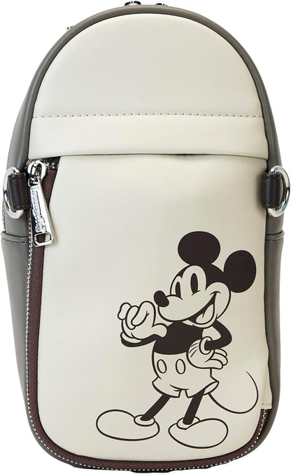 Loungefly Disney Mickey and Friends Faux Leather and Canvas Water Bottle Crossbody Bag