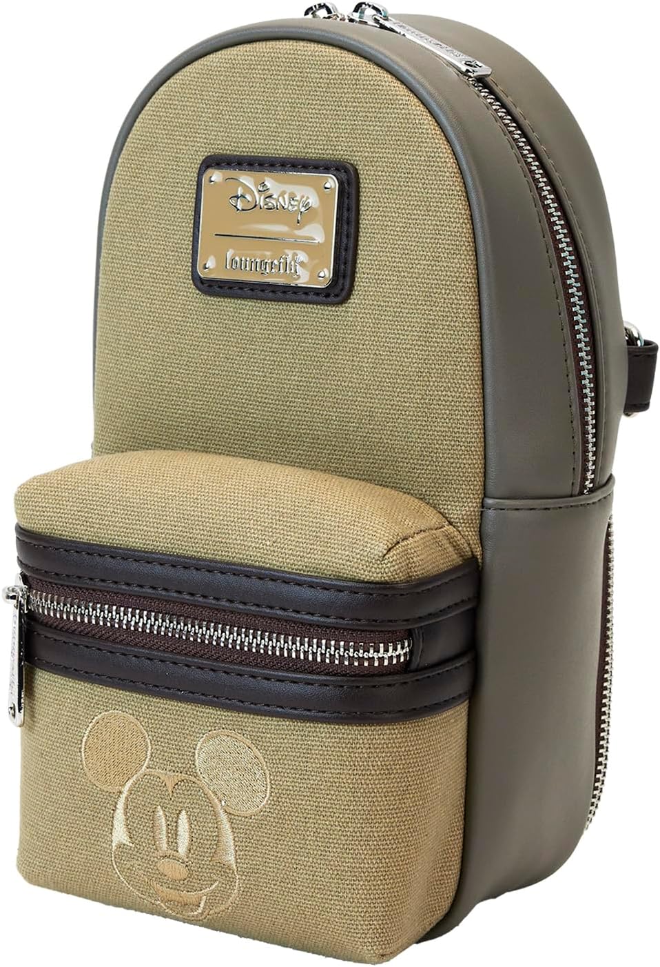 Loungefly Disney Mickey and Friends Faux Leather and Canvas Water Bottle Crossbody Bag