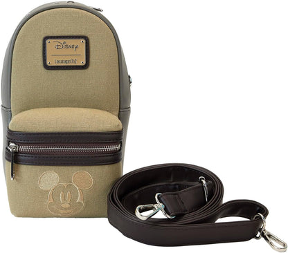 Loungefly Disney Mickey and Friends Faux Leather and Canvas Water Bottle Crossbody Bag