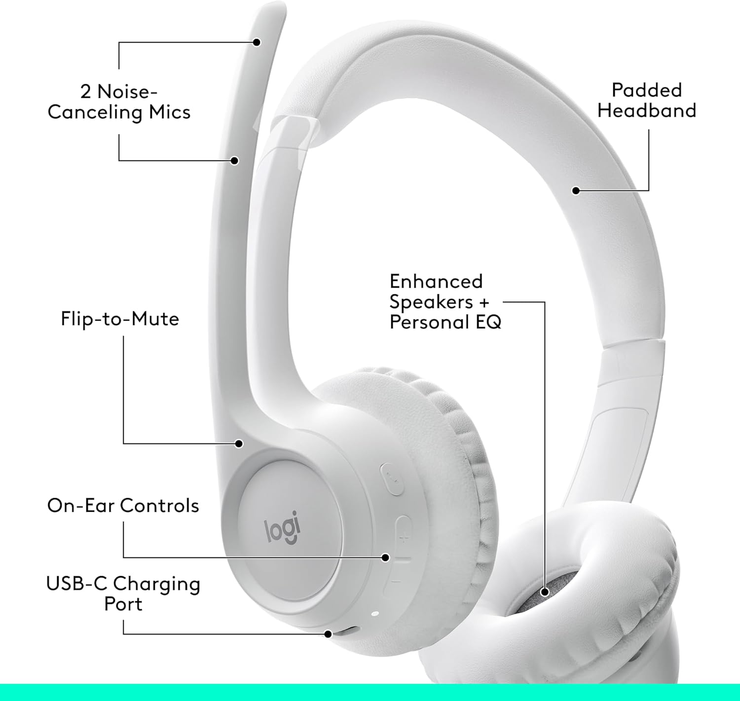 Logitech Zone 300 Wireless Bluetooth Headset With Noise-Cancelling Microphone, Compatible with Windows, Mac, Chrome, Linux, iOS, iPadOS, Android – Off-White