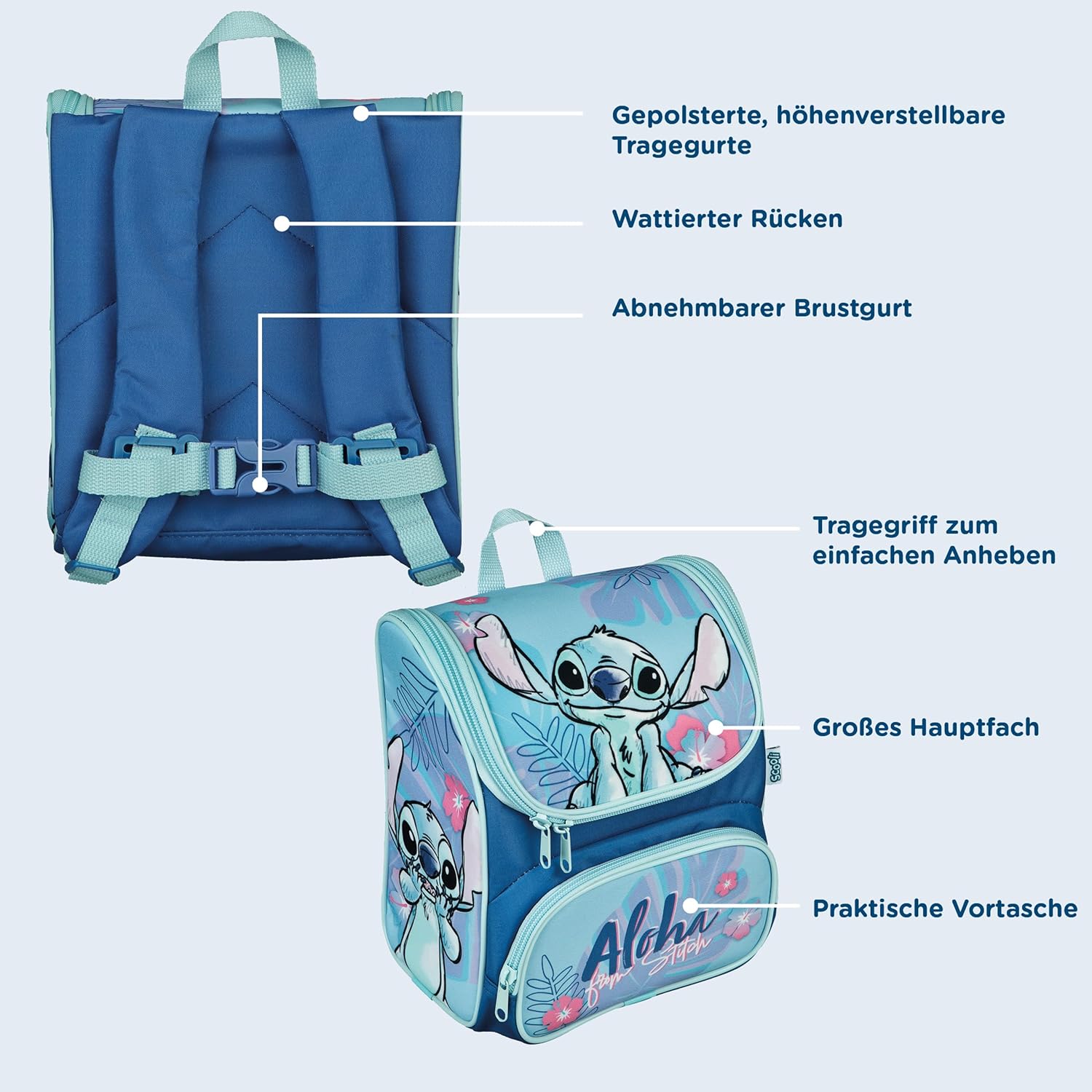 Scooli - Zaino per la scuola materna CUTIE - Scomparto principale e tasca anteriore - Spallacci e schienale imbottiti - Ideale per bambini a partire dai 3 anni - Volume di circa 6 litri