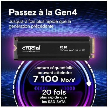 Crucial P310 - SSD - 2 TB - intern - M.2 2280 - PCIe 4.0 x4 (NVMe) - integrierter Kühlkörper