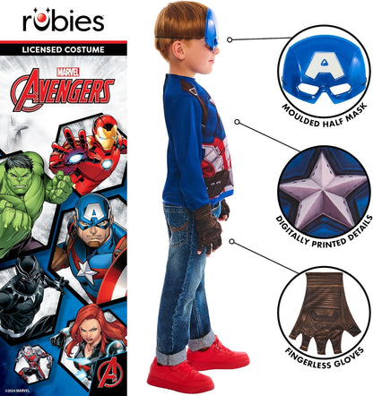 Rubies Official Marvel Captain America Dress Up Set Child Costume, Kids Fancy Dress, Size Ages 4-6 Years