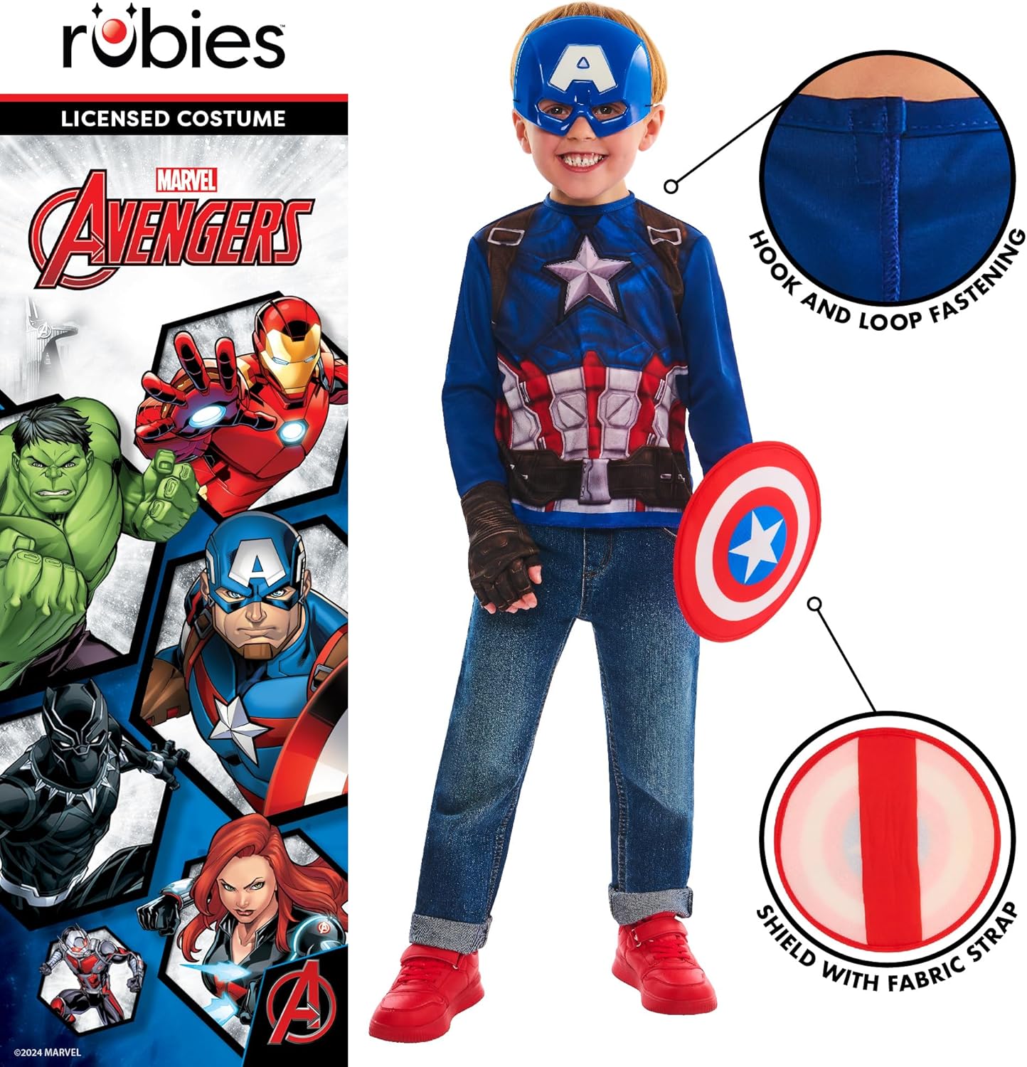 Rubies Official Marvel Captain America Dress Up Set Child Costume, Kids Fancy Dress, Size Ages 4-6 Years