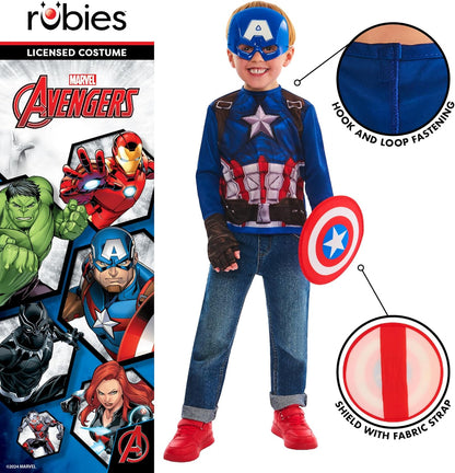 Rubies Official Marvel Captain America Dress Up Set Child Costume, Kids Fancy Dress, Size Ages 4-6 Years