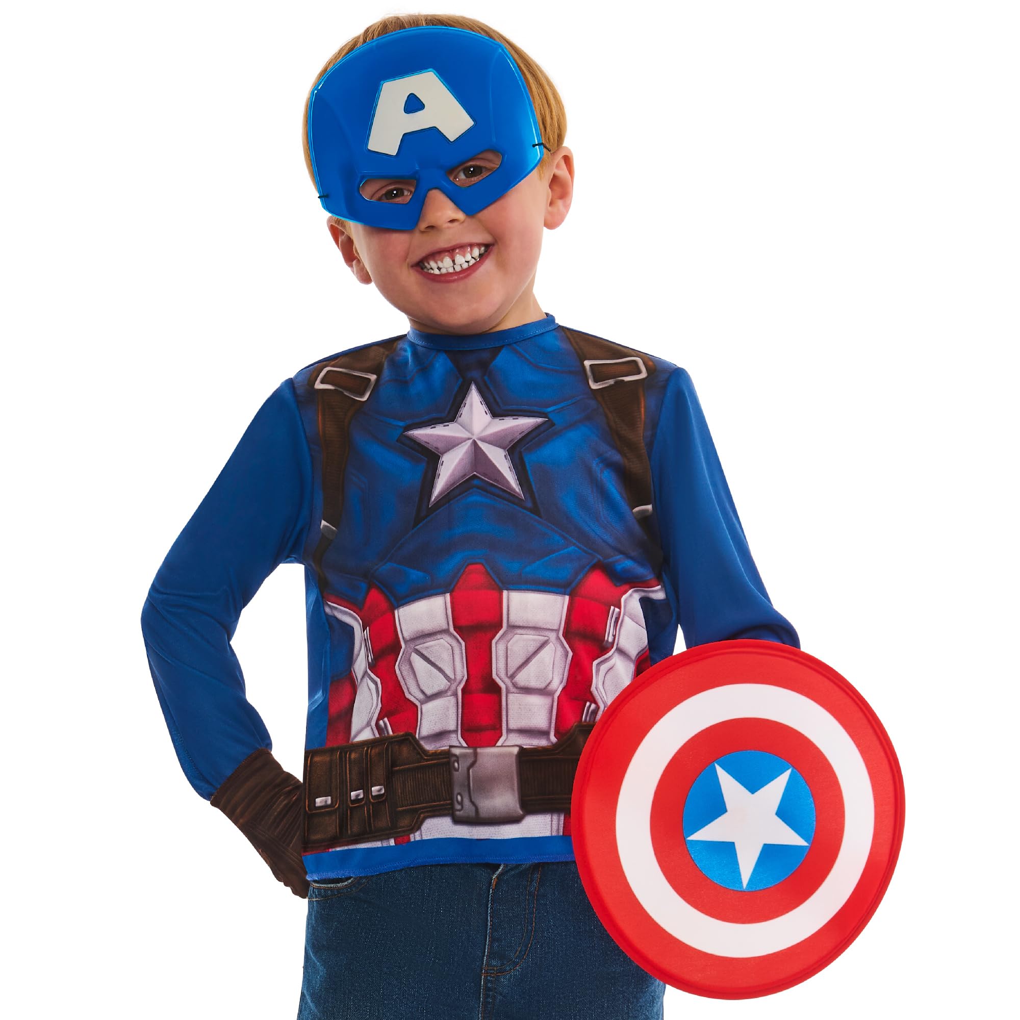 Rubies Official Marvel Captain America Dress Up Set Child Costume, Kids Fancy Dress, Size Ages 4-6 Years